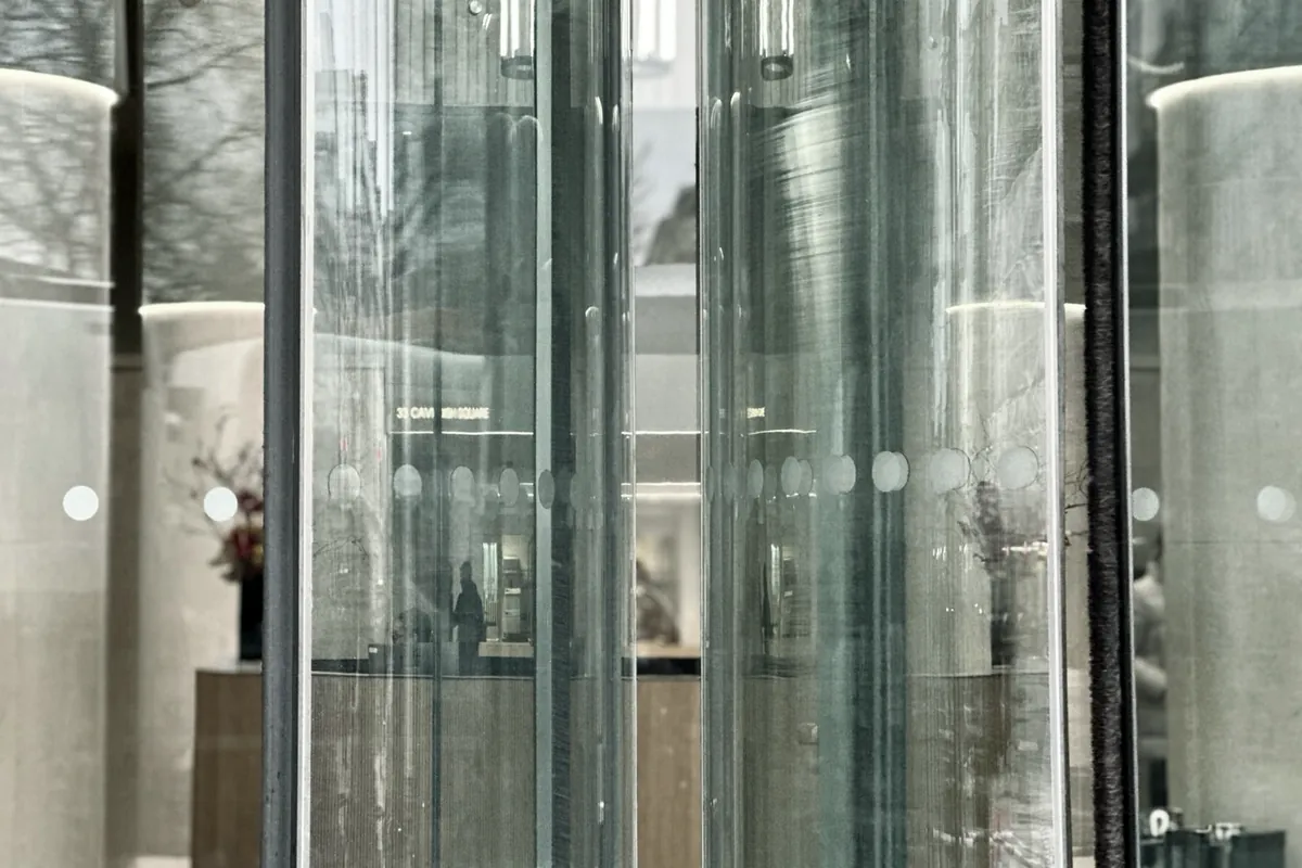 Glass lift and lobby at the clinic building