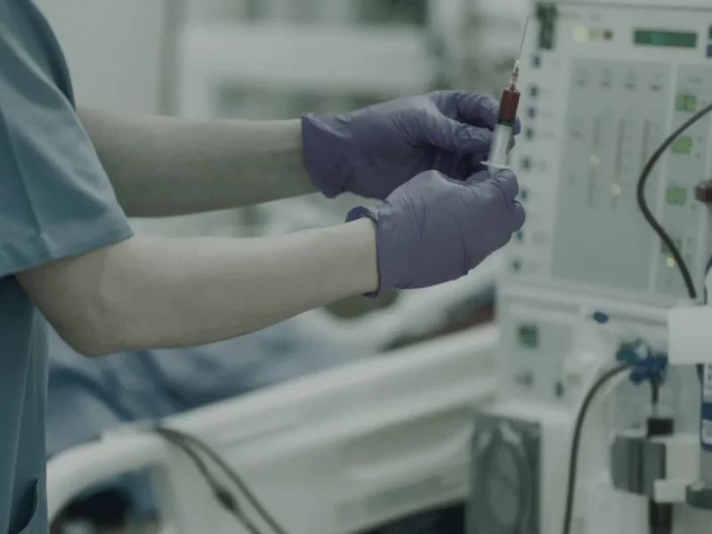EBO2 ozone dialysis machine with blood filtration lines during treatment